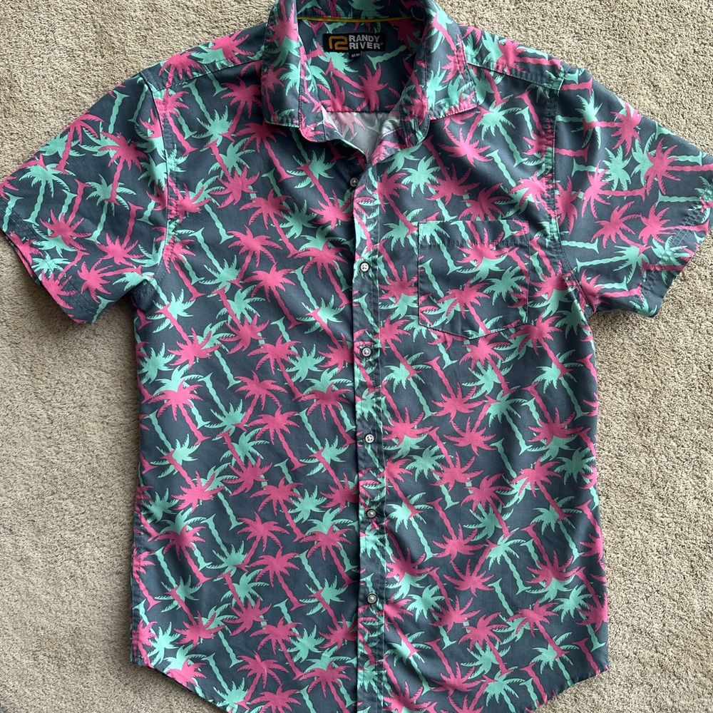 Men's Tropical Print Shirt - Pink and Green